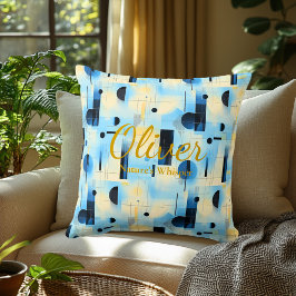 Moderne Blauwe Abstracte Geometrische Patroonontwe Kussen