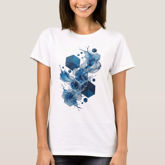 Moderne Blauwe ABSTRACTE KUNST Draagbare Kunst T-shirt (Voorkant)