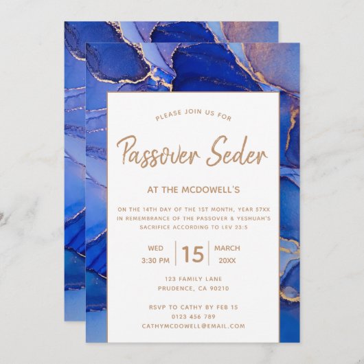 Moderne Blauwe Abstracte Pasen Seder Uitnodiging (Voorkant / Achterkant)