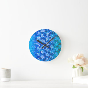 Moderne blauwe, Abstracte Waterverf bloemen Ronde Klok