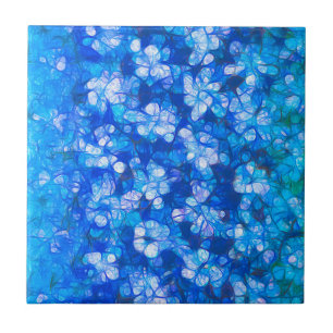 Moderne blauwe, Abstracte Waterverf bloemen Tegeltje