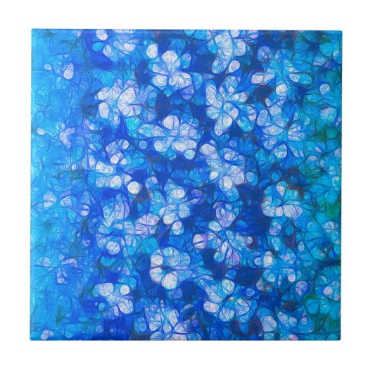 Moderne blauwe, Abstracte Waterverf bloemen Tegeltje (Voorkant)