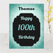 Moderne blauwe add name 100th Birthday Kaart (Gele Bloem)