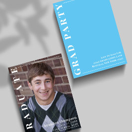 Moderne Blauwe Afstudeerfeest Custom Photo Kaart