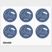 Moderne blauwe afstudeerfeest ronde sticker (Vel)