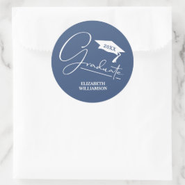 Moderne blauwe afstudeerfeest ronde sticker
