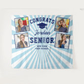 Moderne blauwe afstudeerfoto booth achtergrond wandkleed (Voorkant (horizontaal))