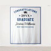 Moderne blauwe afstudeerfoto booth achtergrond wandkleed (Voorkant)