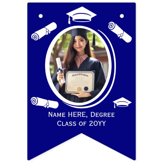 Moderne Blauwe Afstuderen Foto Afstudeerdop, Diplo Vlaggetjes (Tweede vlag)