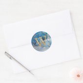 Moderne Blauwe Agaat Geode Gouden Monogram Schrift Ronde Sticker (Envelop)