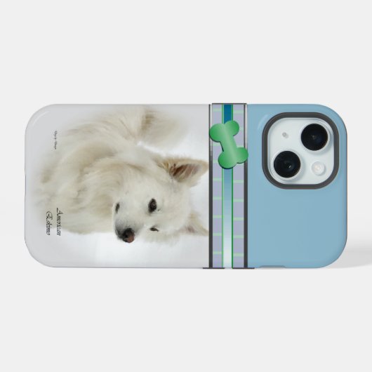 Moderne Blauwe Amerikaanse Eskimo Hondenkunst iPhone 15 Case (Achterkant horizontaal)