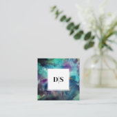 Moderne Blauwe Aquarel Abstracte QR Code Monogram Vierkante Visitekaartje (Staand voorkant)