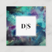 Moderne Blauwe Aquarel Abstracte QR Code Monogram Vierkante Visitekaartje (Voorkant)