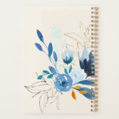 Moderne Blauwe Aquarel Bloemige Gepersonaliseerde Planner (Achterkant)