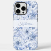 Moderne Blauwe Aquarel Bloemmotief Naam Case-Mate iPhone Case (Achterkant)