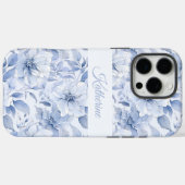 Moderne Blauwe Aquarel Bloemmotief Naam Case-Mate iPhone Case (Achterkant (horizontaal))