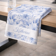 Moderne Blauwe Aquarel Bloemmotief Naam Sporten