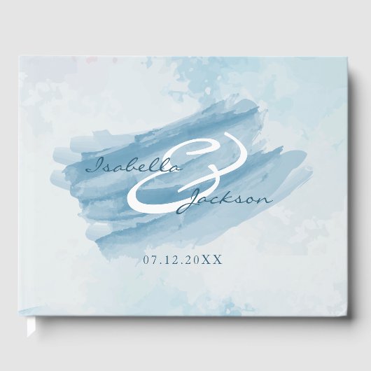 Moderne Blauwe Aquarel Gastenboek (Voorkant)