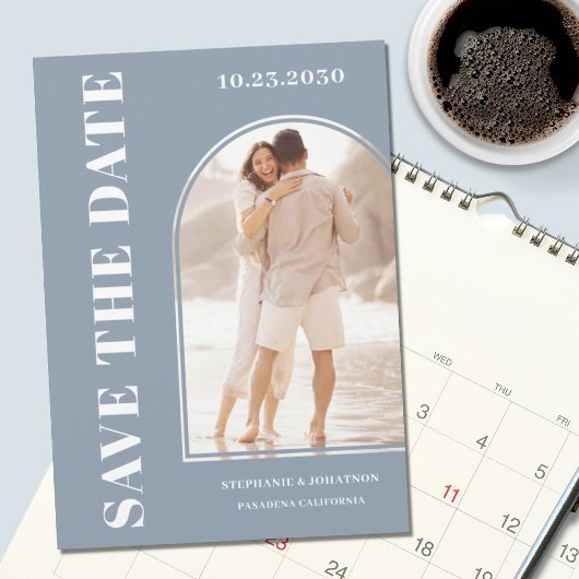 Moderne, blauwe Arch foto opslaan datum Save The Date