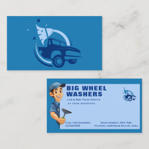 Moderne Blauwe Auto Detailing & Mobiele Schoonmaak Visitekaartje
