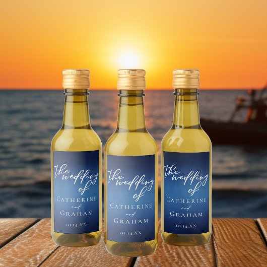 Moderne Blauwe Avond Bruiloft Mini Wijn Etiket