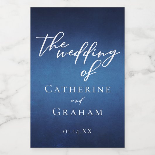 Moderne Blauwe Avond Bruiloft Mini Wijn Etiket (Enkel label)