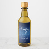 Moderne Blauwe Avond Bruiloft Mini Wijn Etiket (Voorkant)