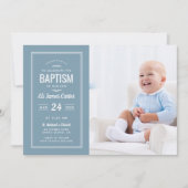 Moderne blauwe baby jongen foto doop kaart (Voorkant)