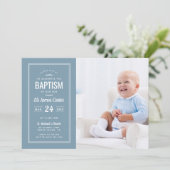 Moderne blauwe baby jongen foto doop kaart (Staand voorkant)