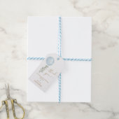 Moderne blauwe ballon eucalyptus baby jongen dank  cadeaulabel (Met Touw)