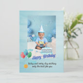 Moderne blauwe ballon kinderen Birthday Kaart (Staand voorkant)
