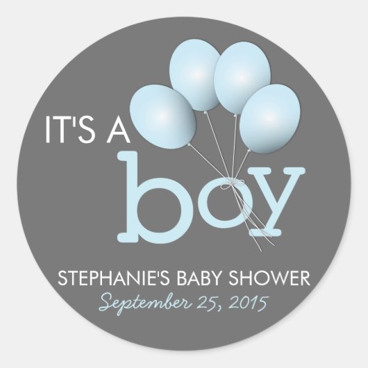 Moderne Blauwe Balloon Boy Baby shower Sticker (Voorkant)