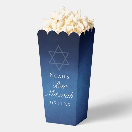 Moderne Blauwe Bar Mitswa Feest Popcorn Bedankdoosjes (Popped)