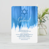 Moderne Blauwe Bar Mitswa Uitnodigingen (Staand voorkant)