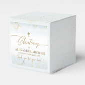 Moderne Blauwe Bedankt Jongen Gouden Kruis Doop Bedankdoosjes (Voorkant Zijde)