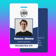 Moderne blauwe bedrijfspas met personeelsfoto Beve