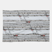 Moderne blauwe berkenbomen en rode kardinaalvogels theedoek (Horizontaal)