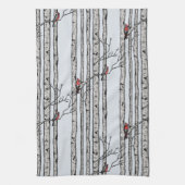 Moderne blauwe berkenbomen en rode kardinaalvogels theedoek (Verticaal)