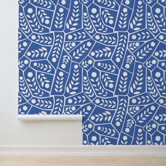 Moderne blauwe bladeren en vormen behang