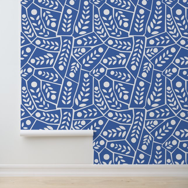 Moderne blauwe bladeren en vormen behang (Applicatie)