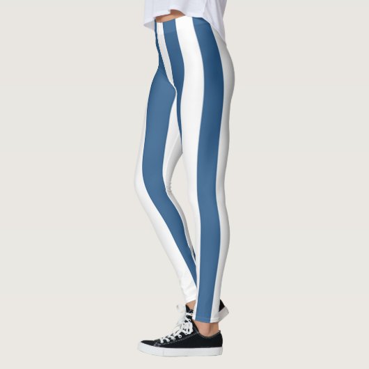 Moderne blauwe blauwgroen en witte strepen legging (Links)