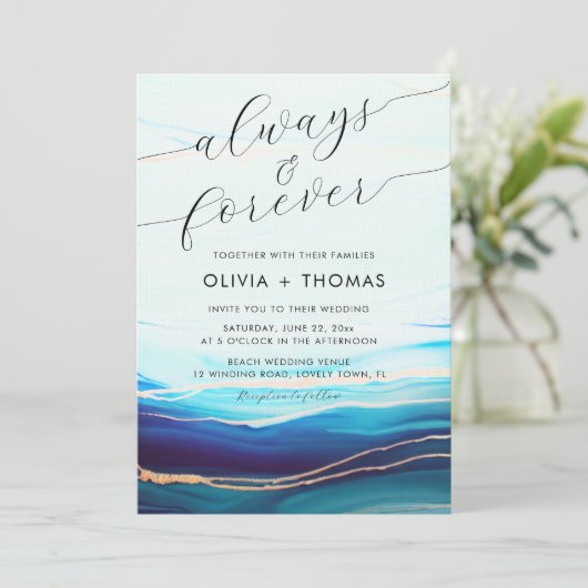 Moderne Blauwe Blauwgroen Oceaangolf Altijd voor a Kaart (Staand voorkant)