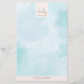 Moderne Blauwe Blauwgroen Waterverf Briefpapier (Voorkant)