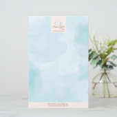 Moderne Blauwe Blauwgroen Waterverf Briefpapier (Staand voorkant)