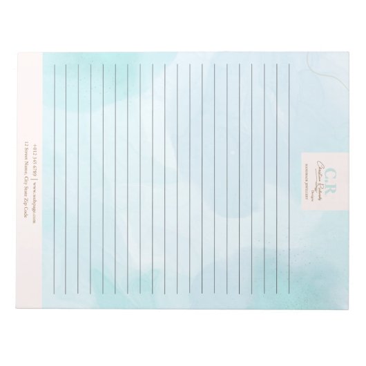 Moderne Blauwe Blauwgroen Waterverf Notitieblok (Voorkant)