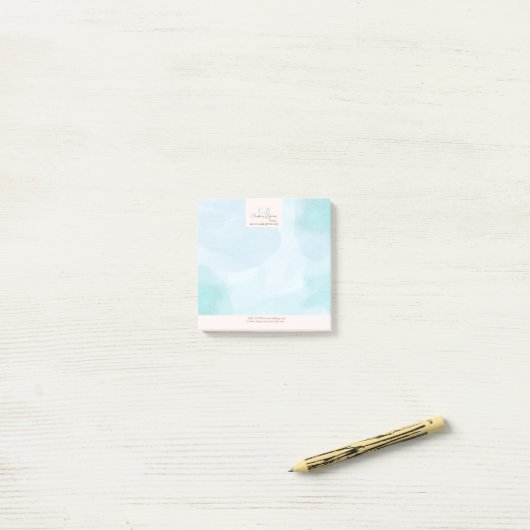 Moderne Blauwe Blauwgroen Waterverf Post-it® Notes (Op bureau)