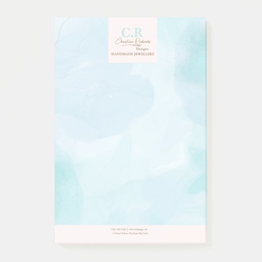 Moderne Blauwe Blauwgroen Waterverf Post-it® Notes (Voorkant)