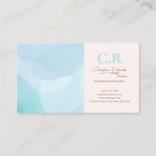 Moderne Blauwe Blauwgroen Waterverf Visitekaartje (Achterkant)