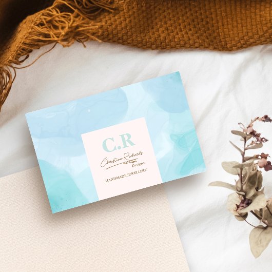 Moderne Blauwe Blauwgroen Waterverf Visitekaartje