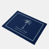 Moderne Blauwe Bleek Turquoise Palmboom Persoonlij Deurmat (Schuin)